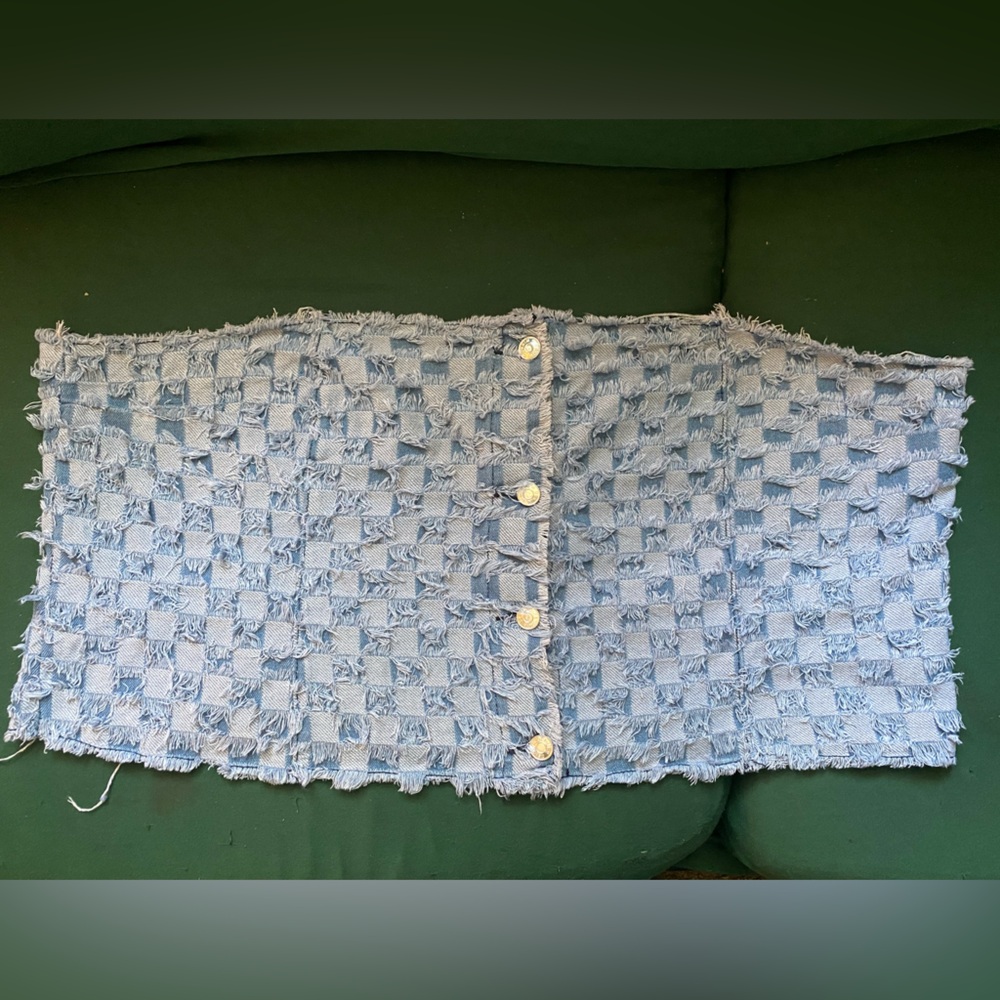 PrettyLittleThing Blue Checkered Denim Top